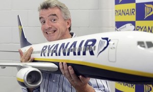 Michael O'Leary with model Ryanair plane